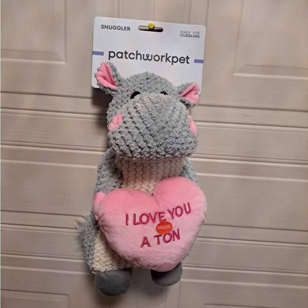 Brand New Beautiful Hippo With Detachable Heart 13” With Squeaker.